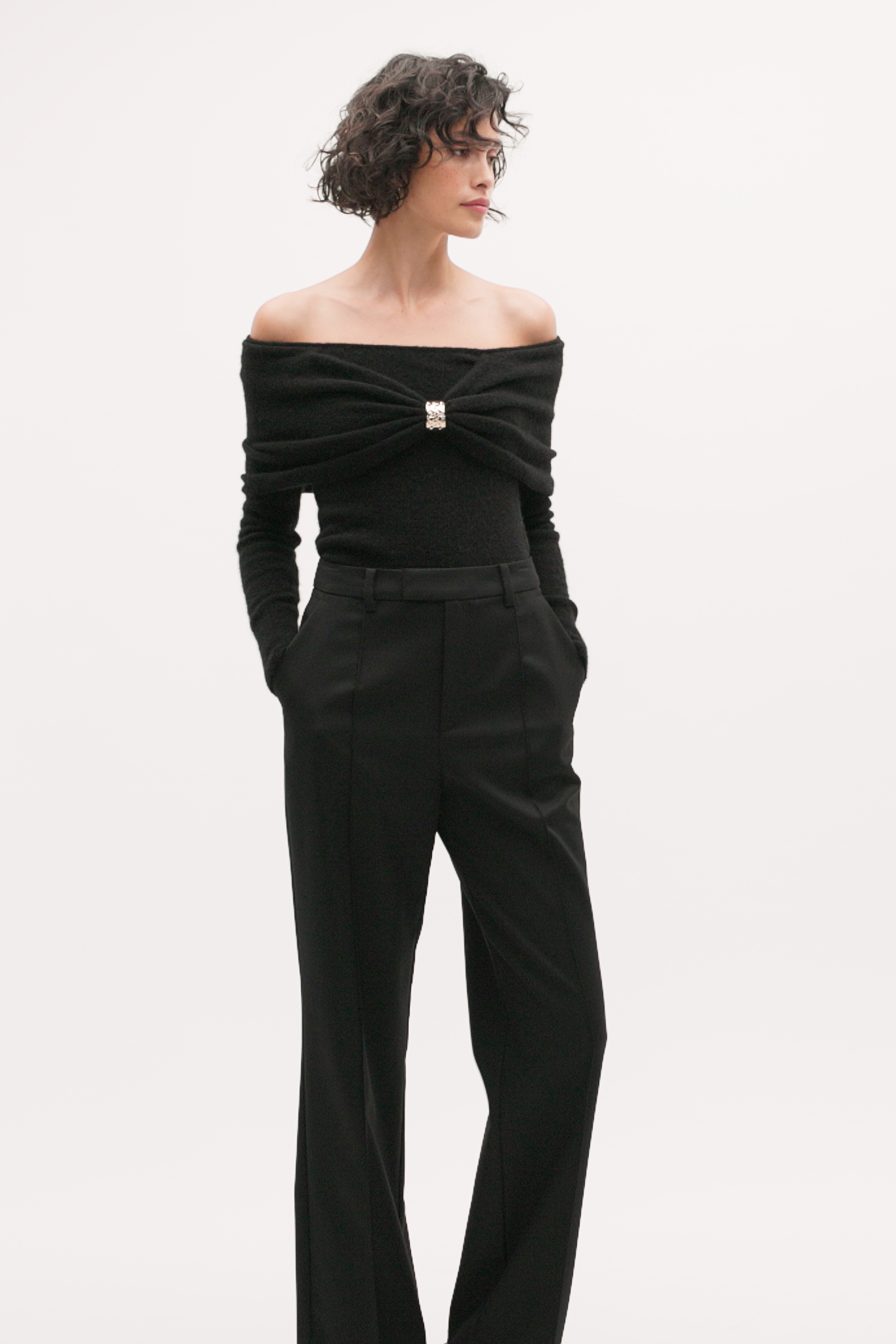 Lofty Twist Off Shoulder Knit | Black | Seed Heritage